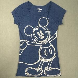 Disney Mickey Mouse Blue Burnout Graphic Tee Juniors Medium 7/9 Casual Top